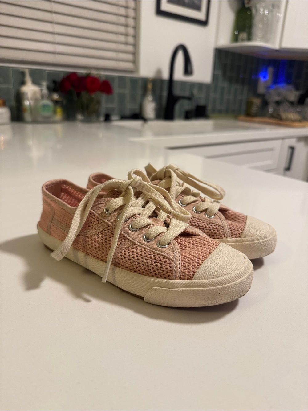 Zara Pink Knit Lace-Up Kids Sneakers with Cream Accents